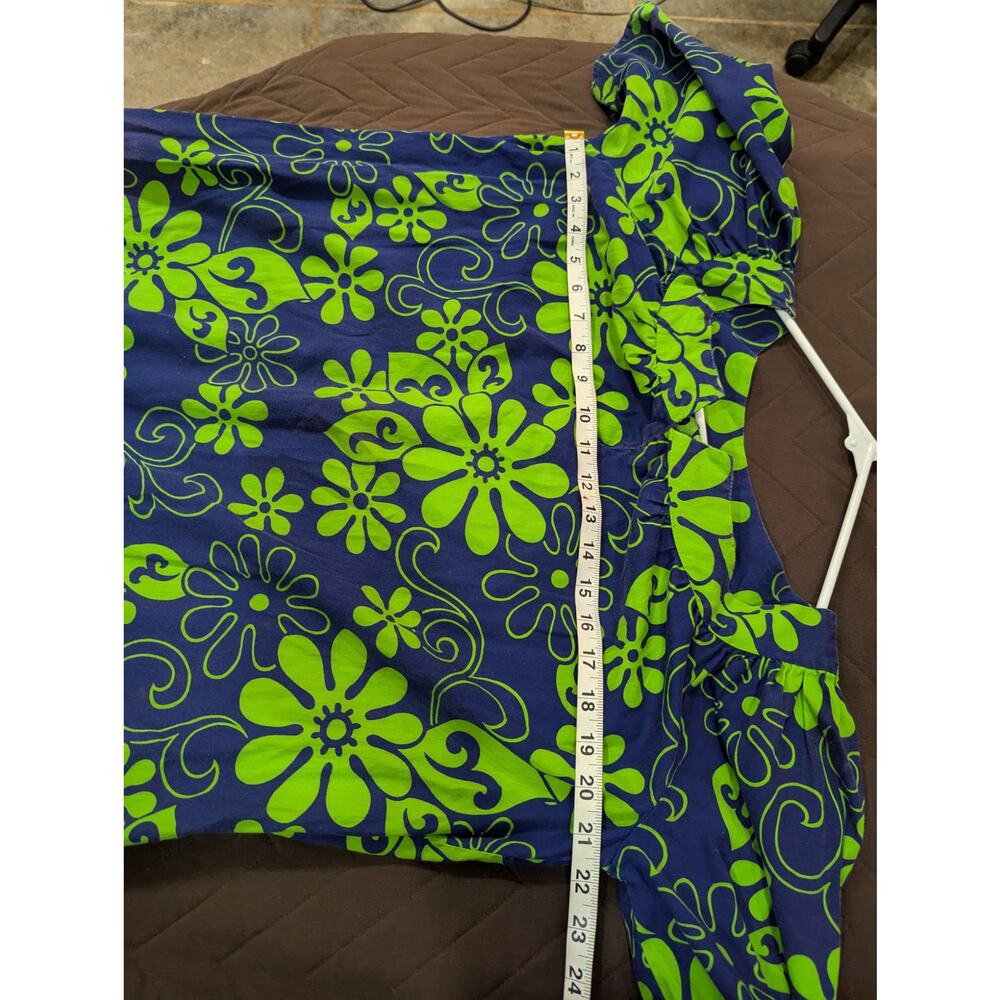 VINTAGE VIBRANT blue & green 1960s/70s handmade mumu house dress size approx L - Picture 3 of 7